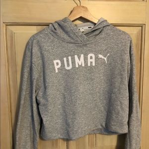 Grey Cropped Puma Hoodie